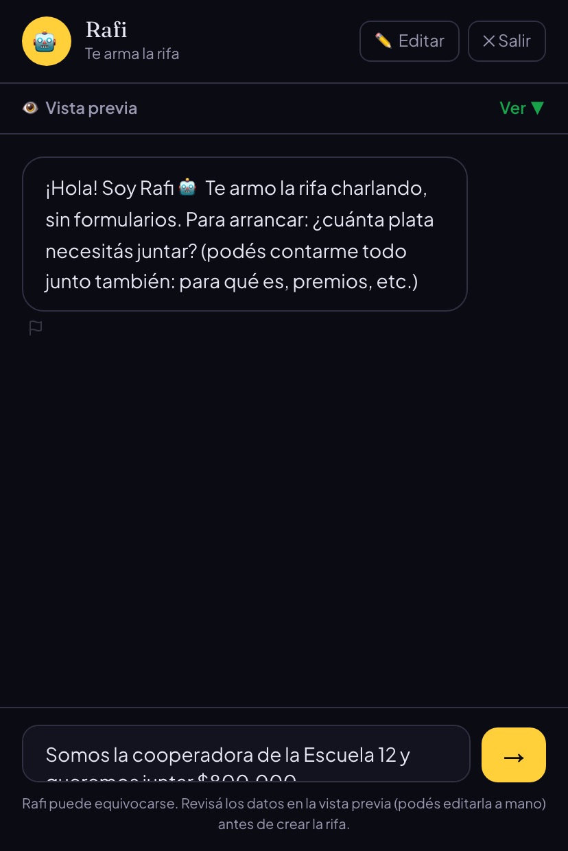 Chat con Rafi, el asistente que arma la rifa